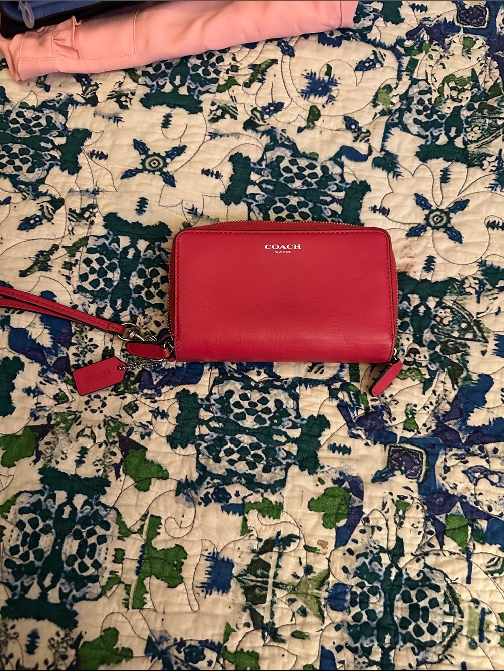 Coach Red Leather Wristlet with Zip Closure